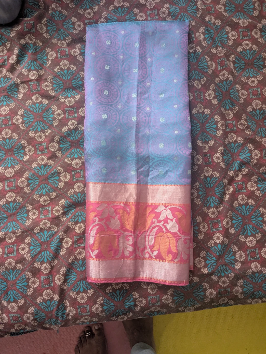 Light Blue and Pink Saree with Blouse Piece - photo 4