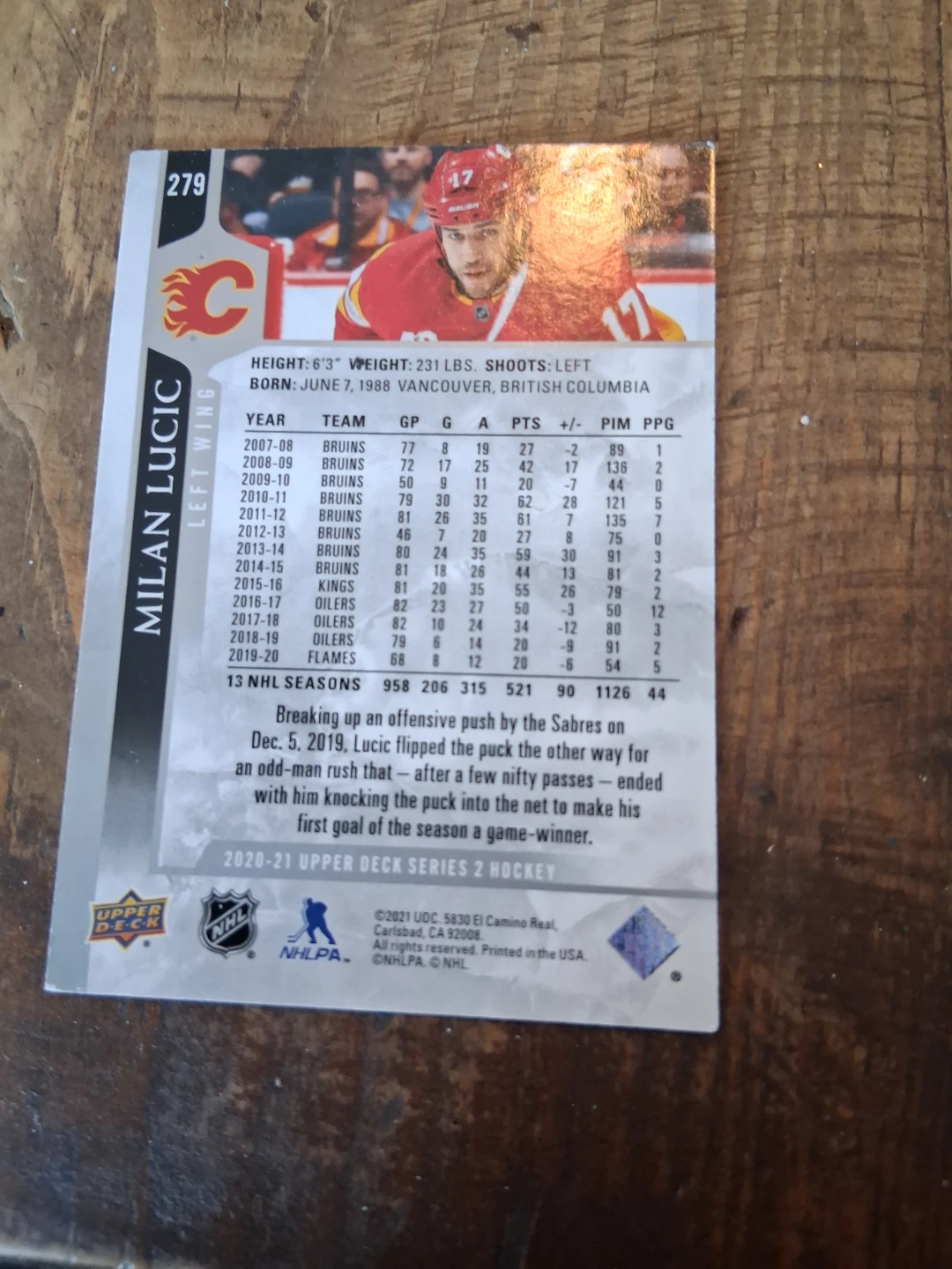Milan Lucic 2020-21 Upper Deck Series 2 Hockey Card - photo 2