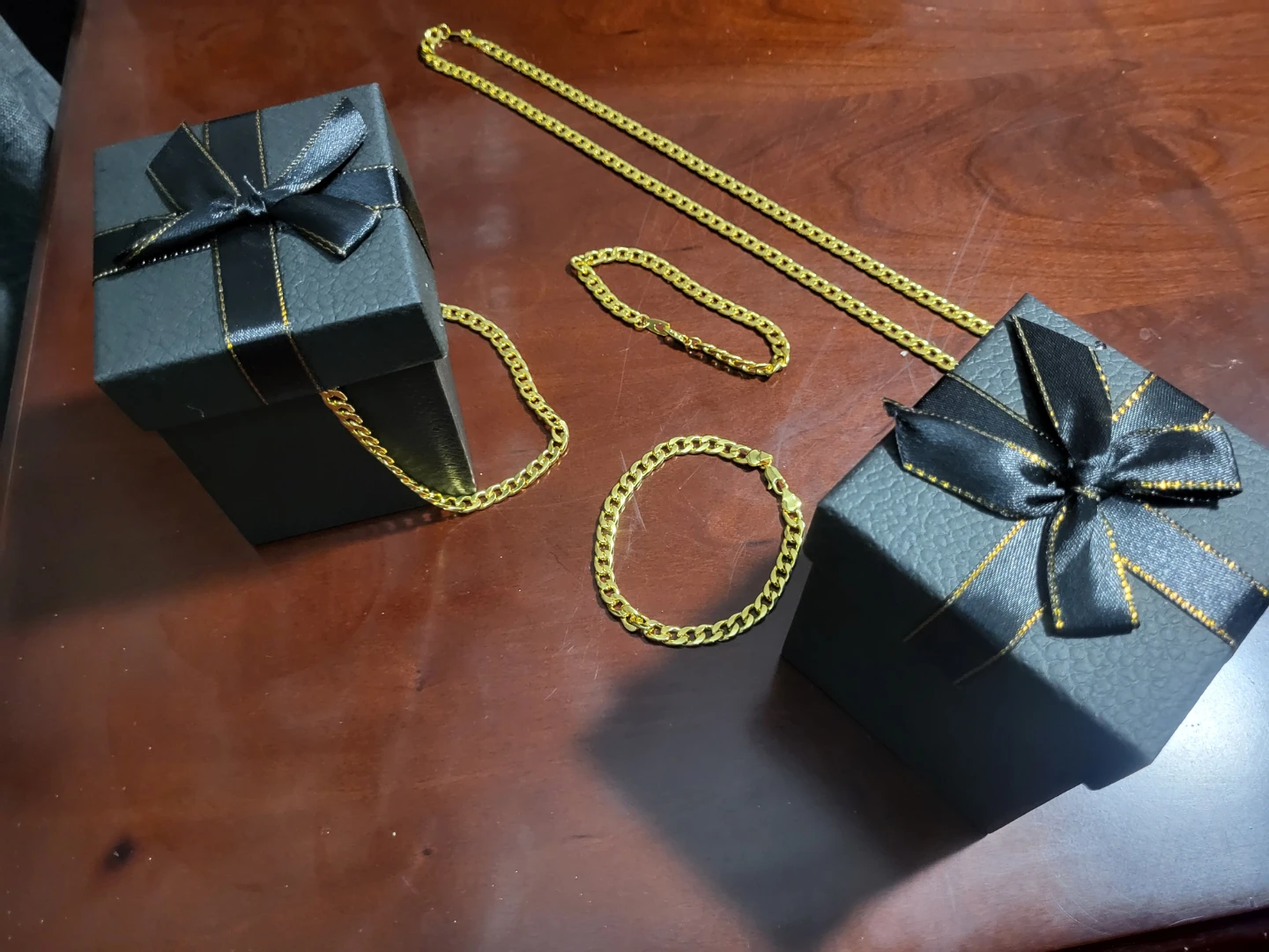 Gold Plated Chain & Bracelet Set with Boxes