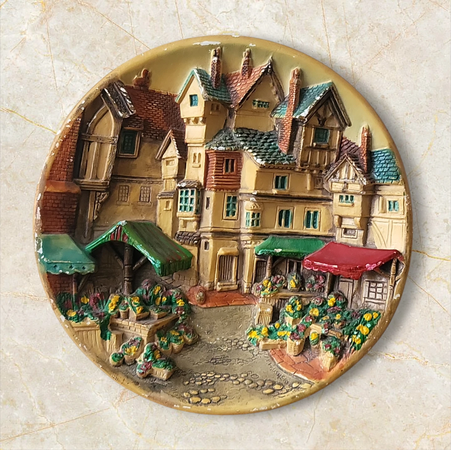 Vintage Decorative Wall Plate - European Town Scene
