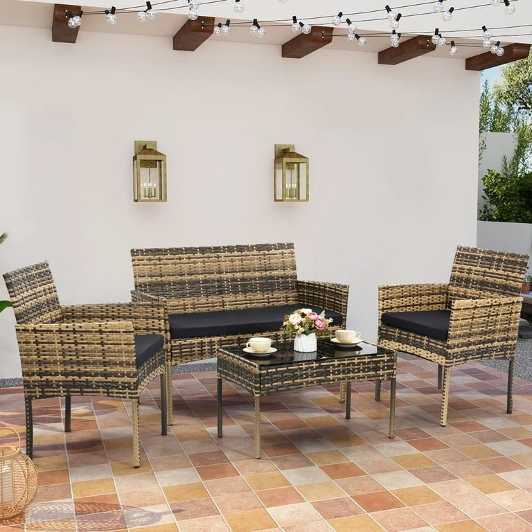Rattan Patio Furniture Set, 4 Piece (fit to car)