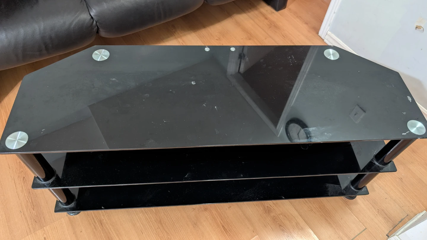 Black Glass TV Stand with 3 Shelves - photo 2