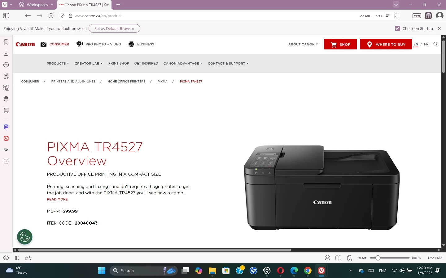 Printer Canon Pixma TR4527- Black - photo 5