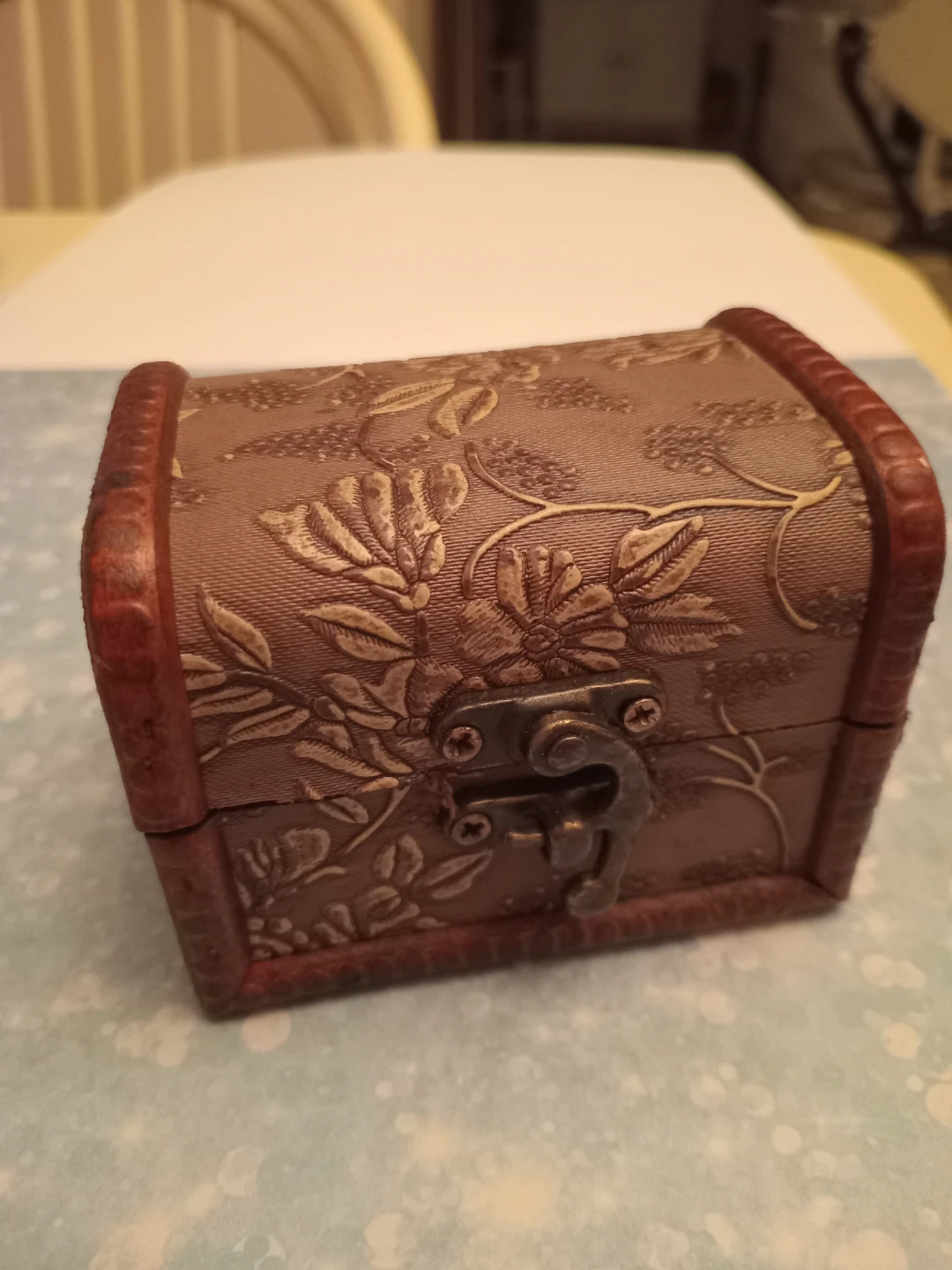 Floral Patterned Wooden Treasure Chest