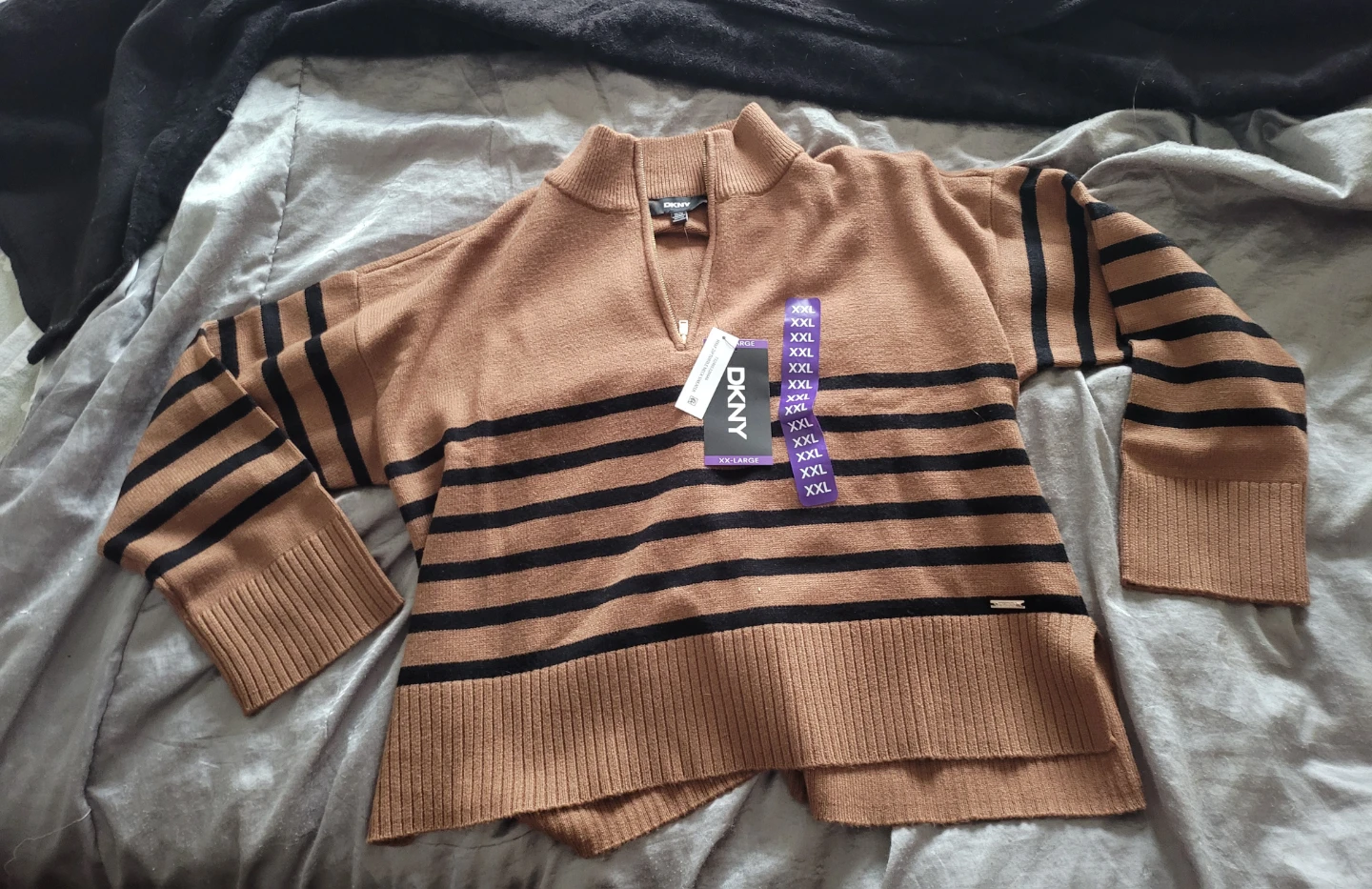 New DKNY Quarter Zip Sweater XXL Brown