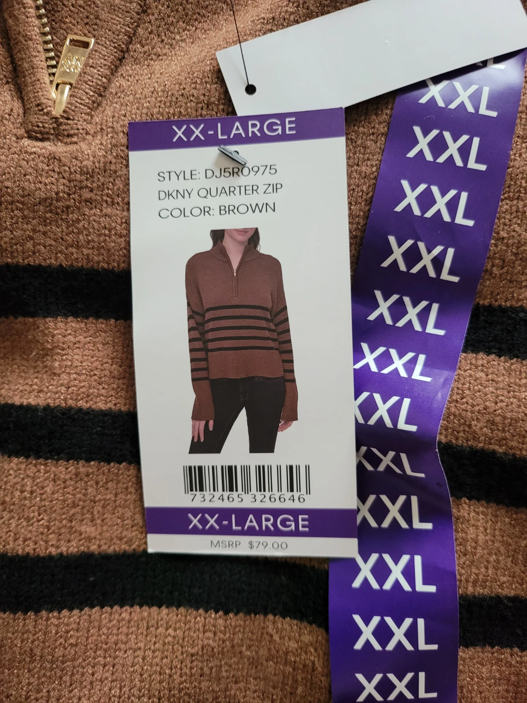 New DKNY Quarter Zip Sweater XXL Brown - photo 3