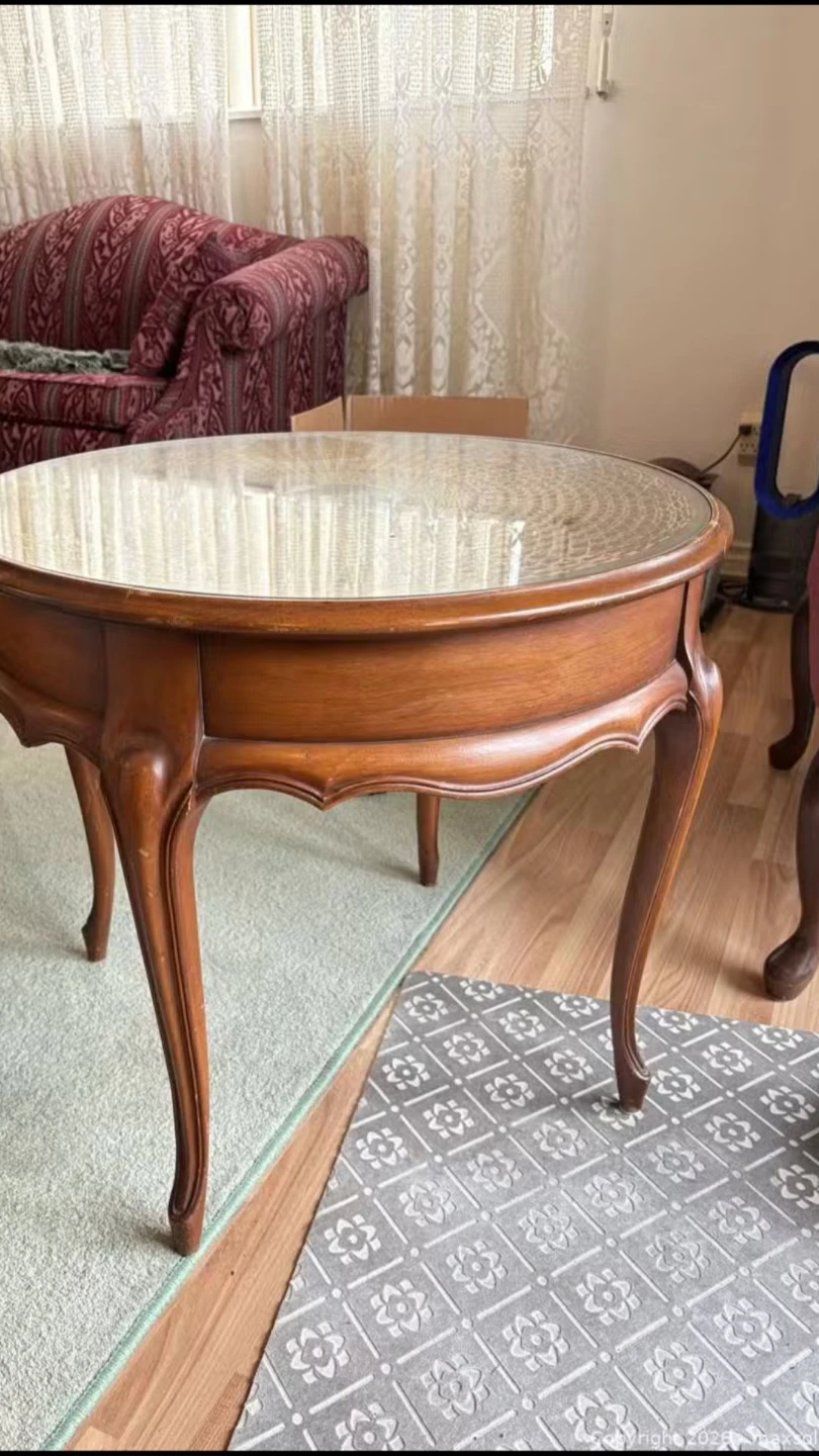 Vintage Round Coffee Table with Glass Top