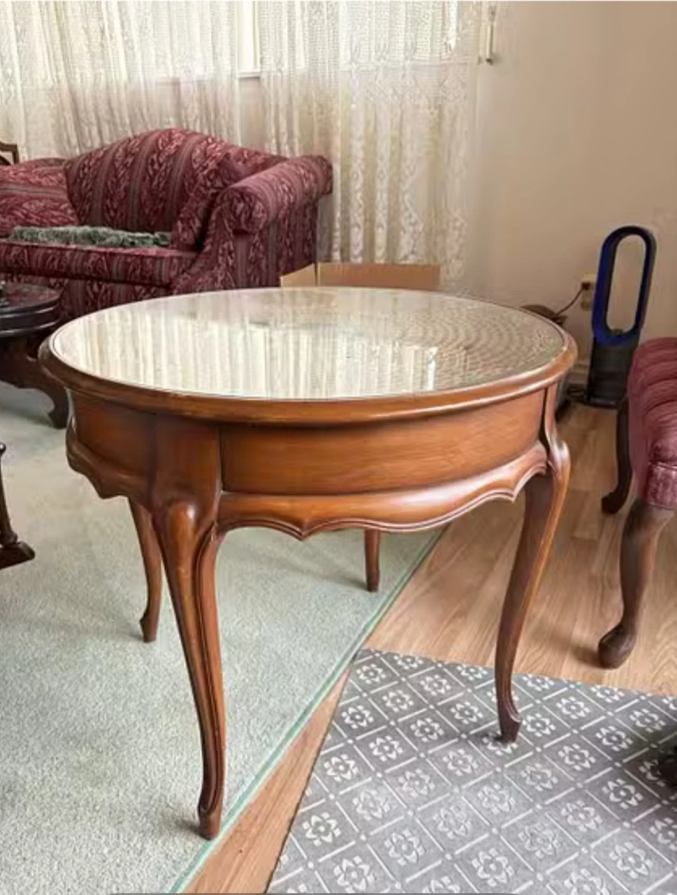 Vintage Round Coffee Table with Glass Top - photo 2