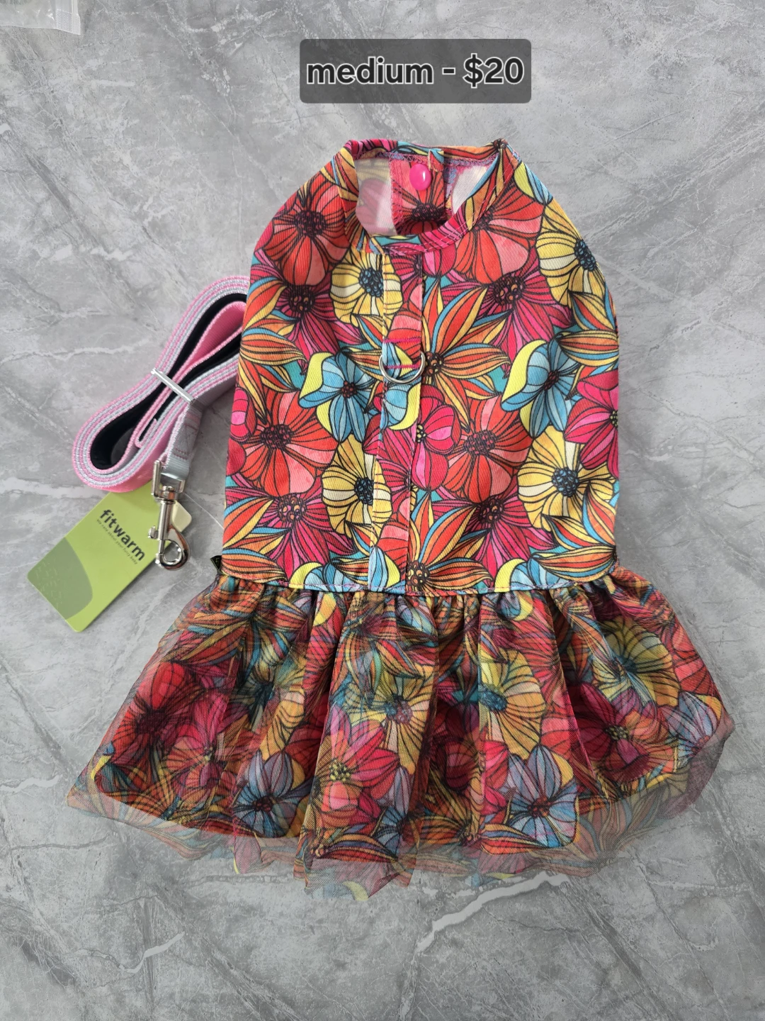 Fitwarm Floral Dog Dress with Leash - Medium - photo 4