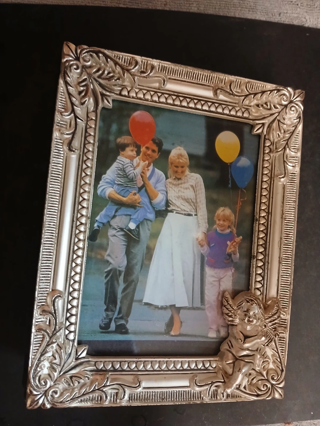 Ornate Silver Tone Cherub Photo Frame