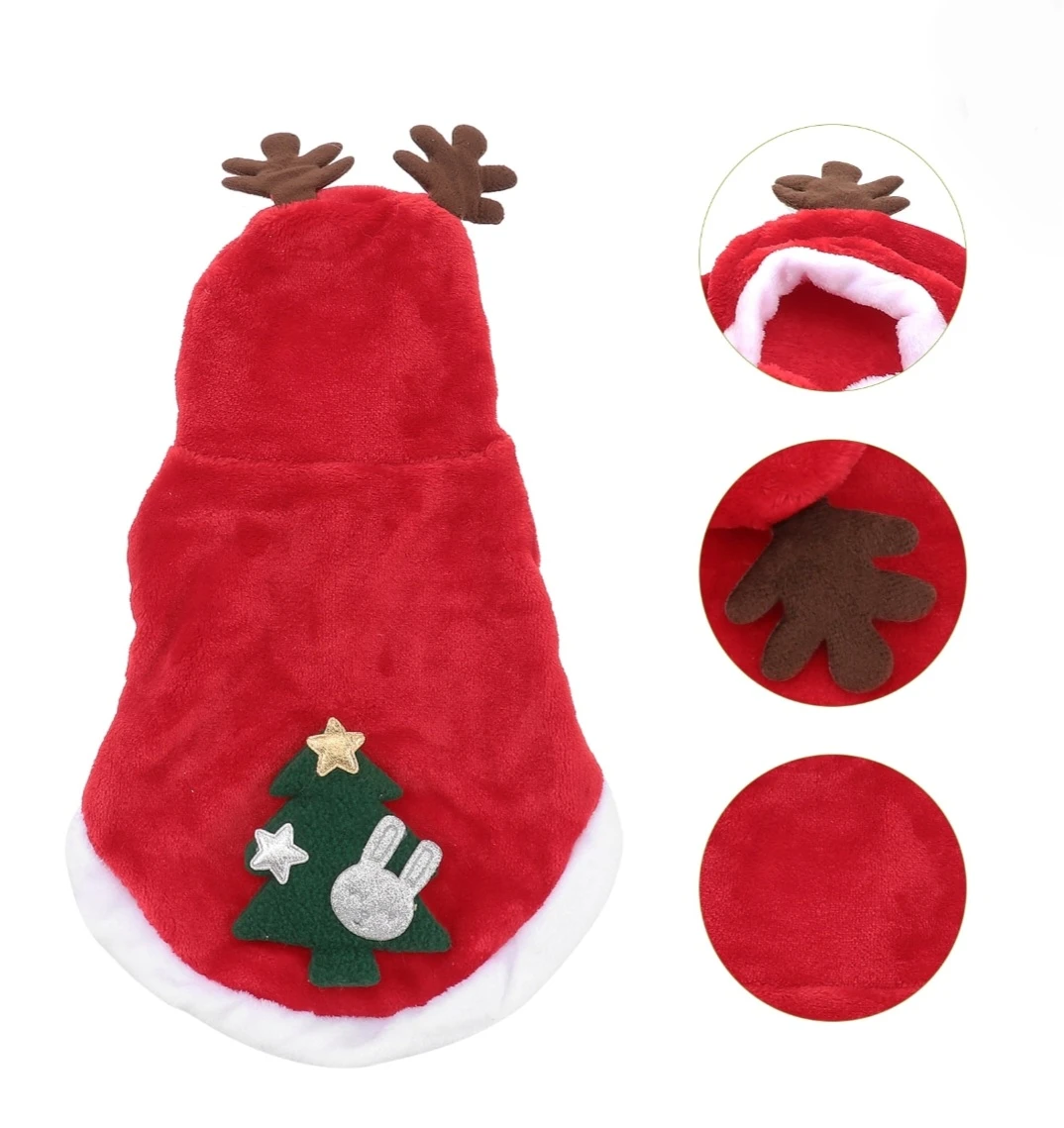 Red Christmas Dog Hoodie with Tree & Antlers - Size XL - photo 2