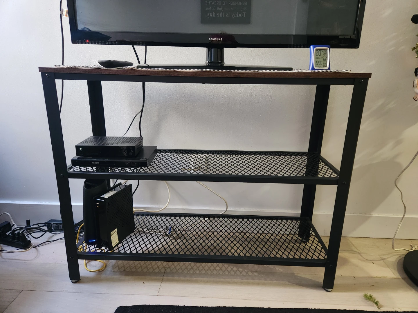 Metal TV Stand with Wooden Top