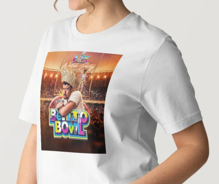 Unisex White T-Shirt with "Benito Bowl" Graphic