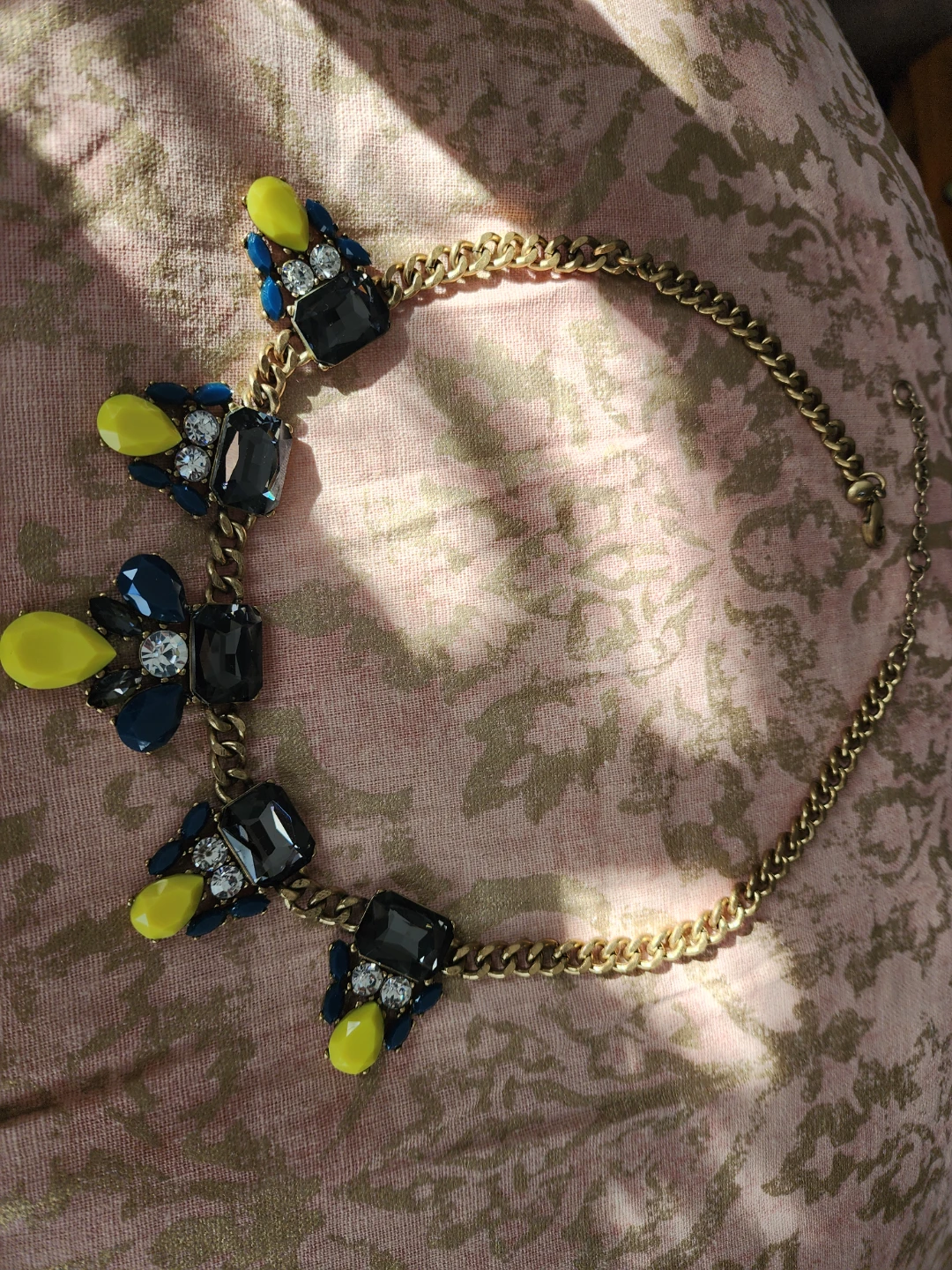 Statement Necklace - Gold Chain, Colorful Stones