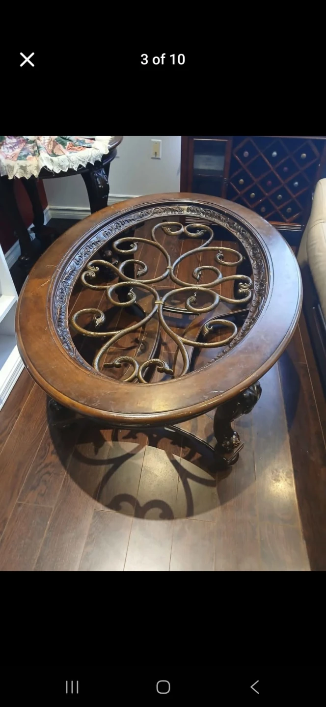 Wooden accent table with glass top - photo 2