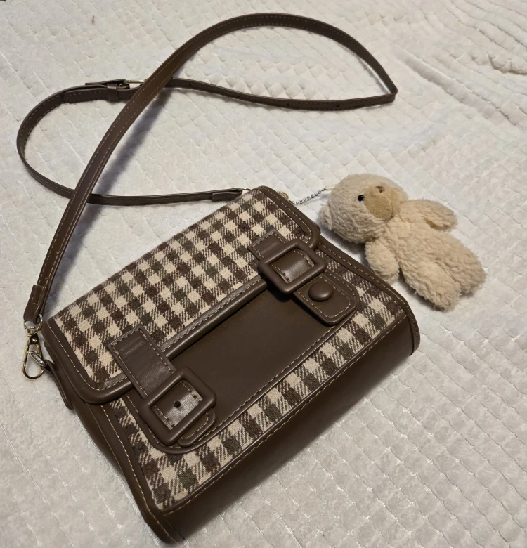 Brown Crossbody Bag with Teddy Bear Charm