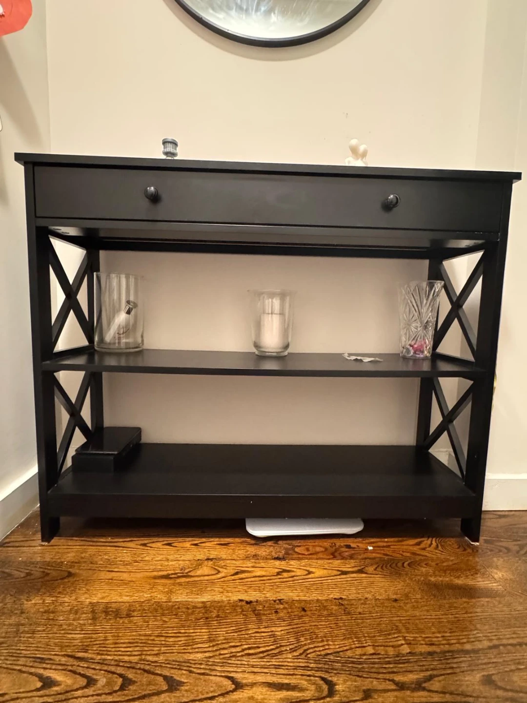 Black Console Table with Drawer and Shelves