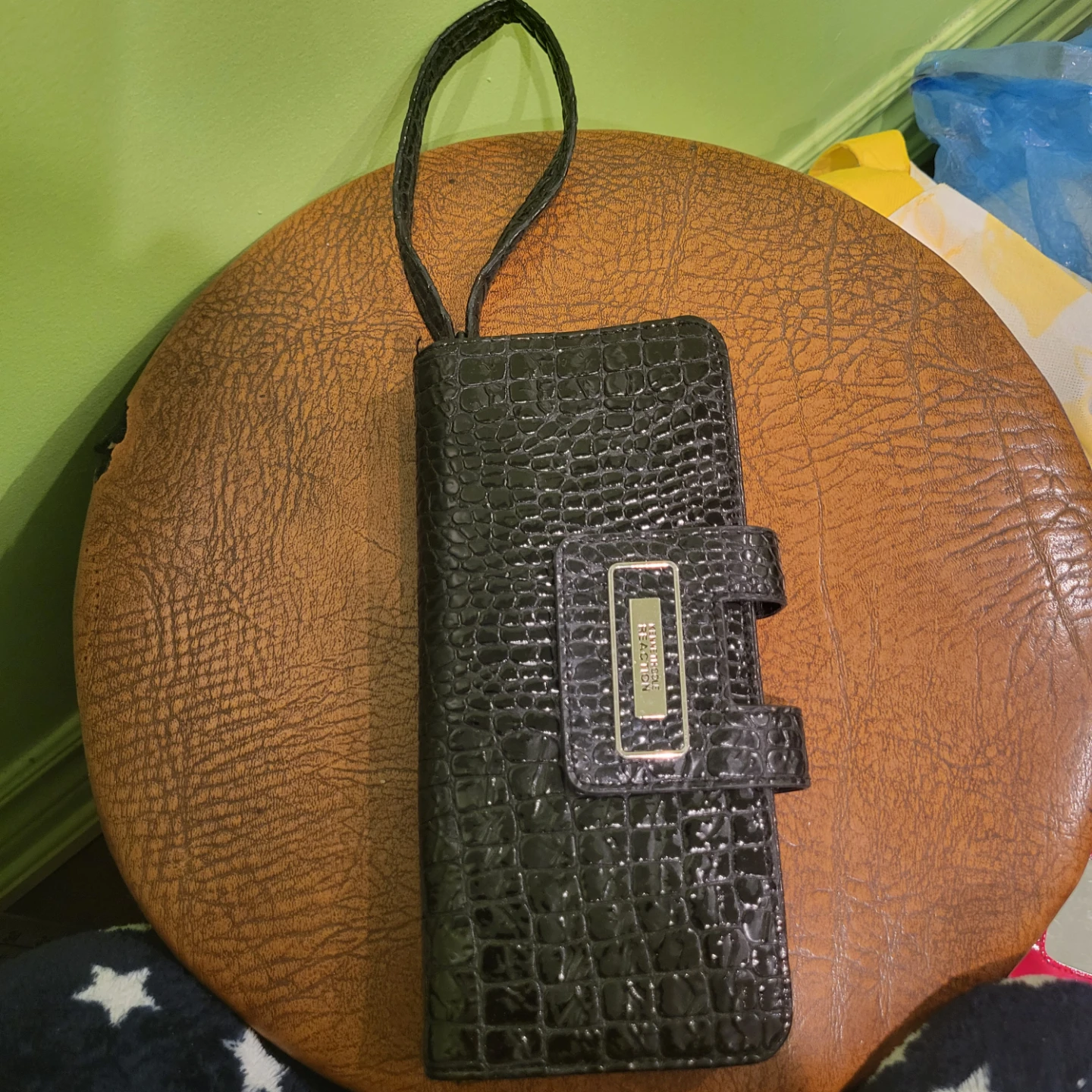 Black Croc-Embossed Wristlet Wallet