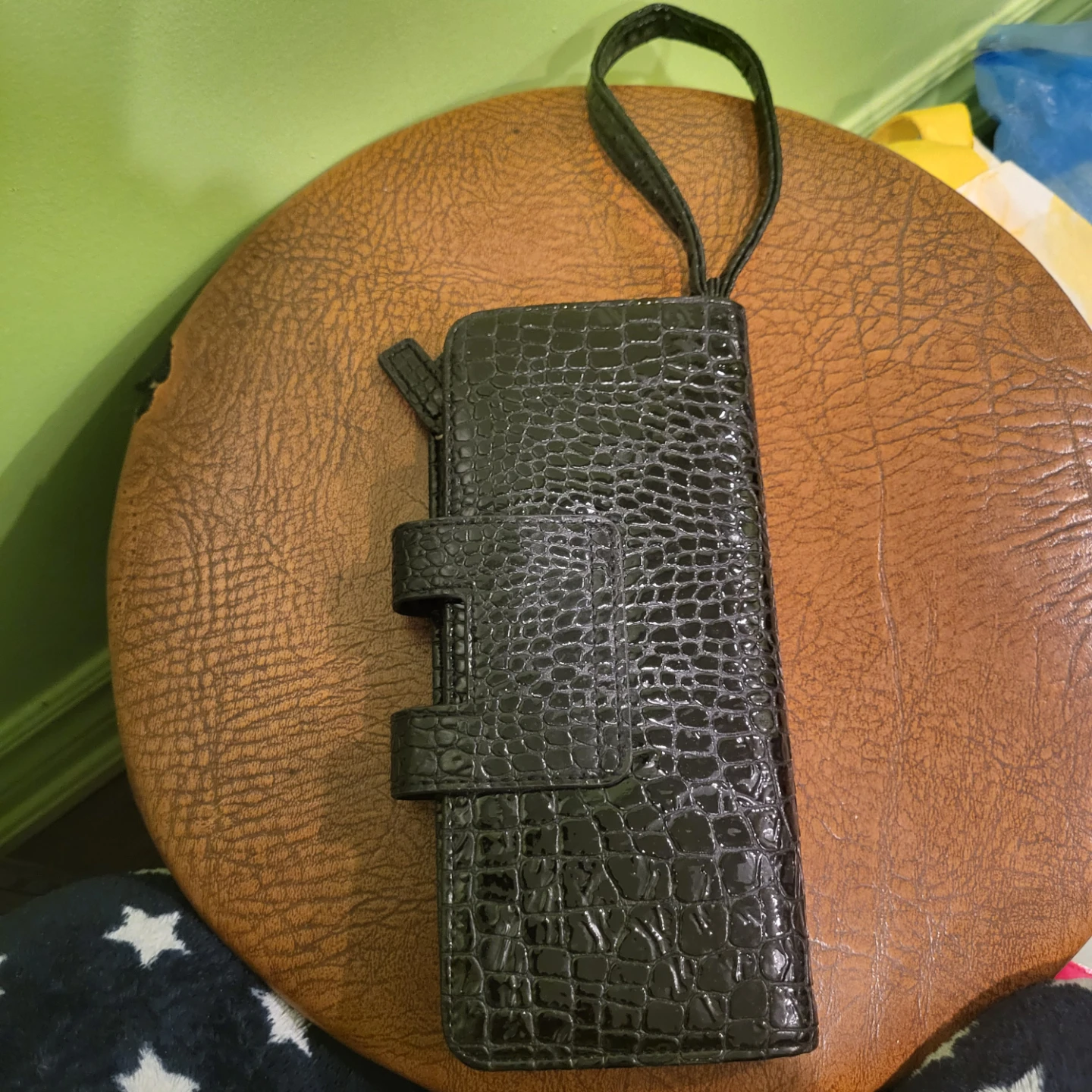 Black Croc-Embossed Wristlet Wallet - photo 2