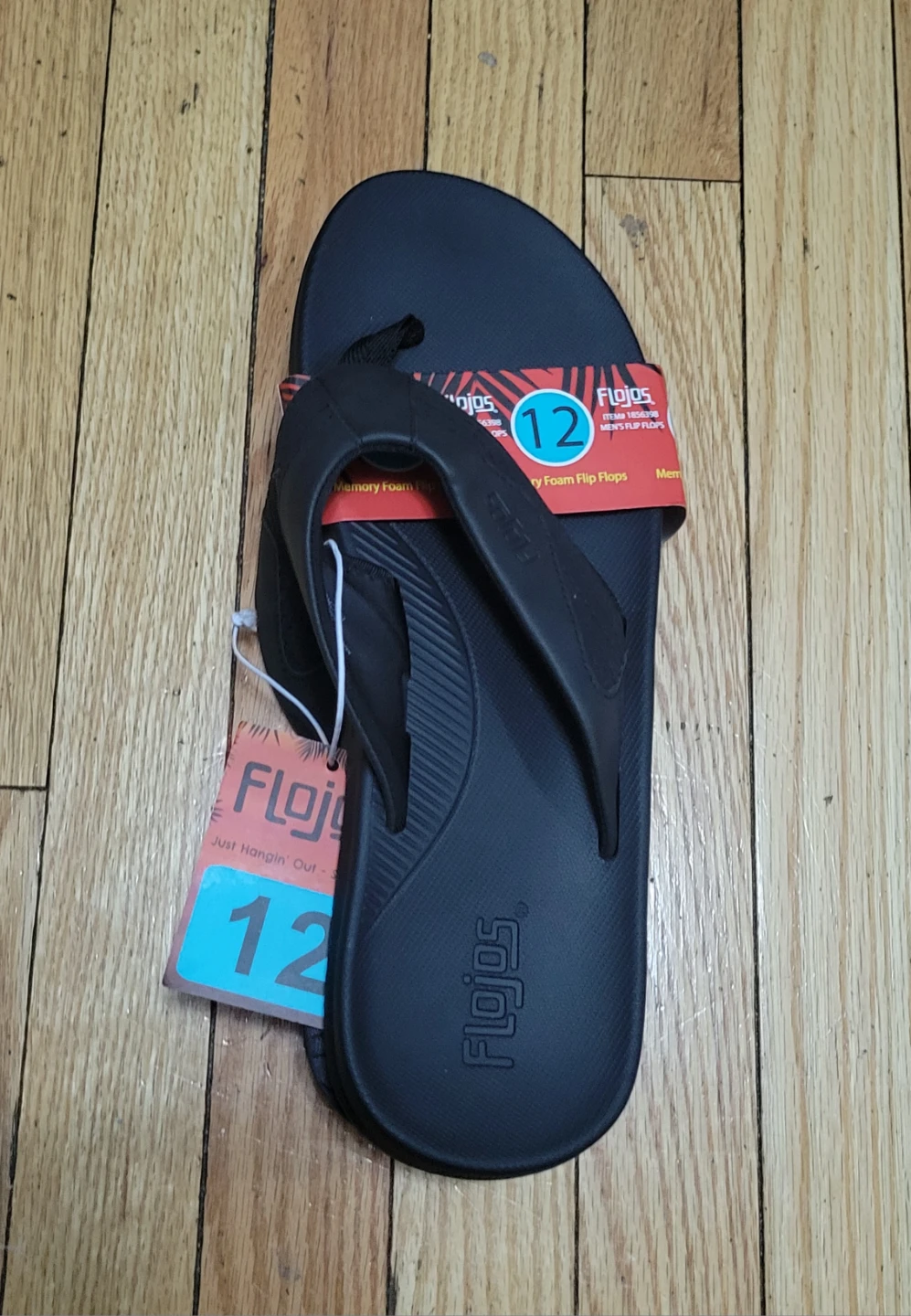 New Flojos Black Memory Foam Flip Flops - Size 12