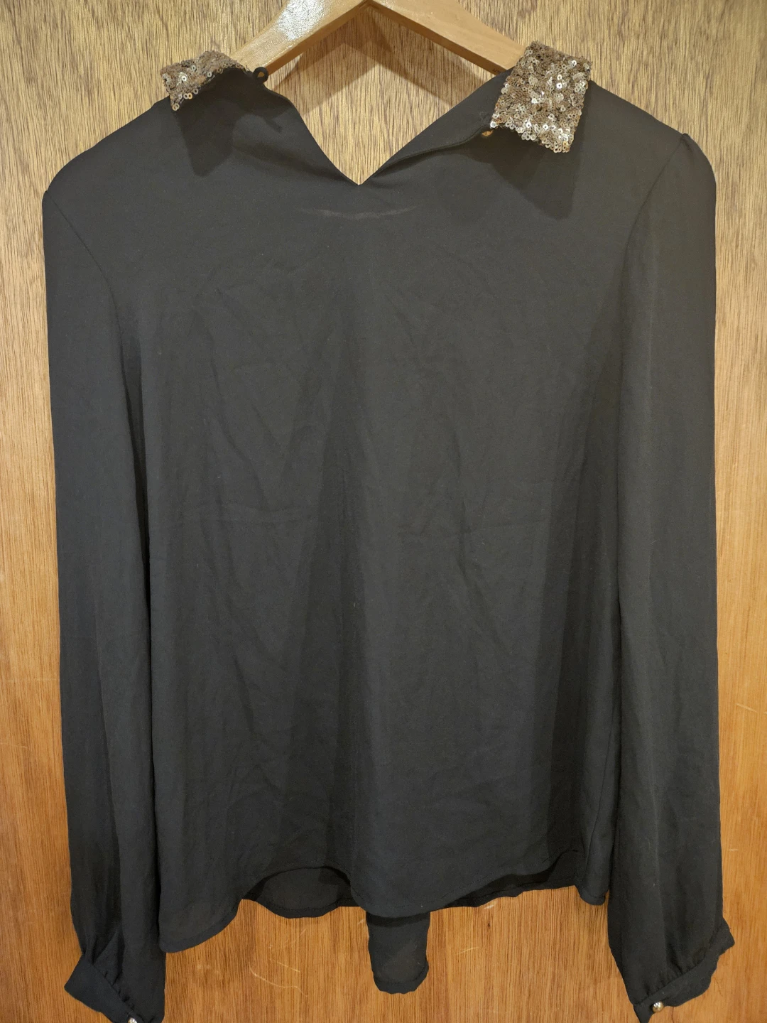 Forever 21 Black Sequin Collar Blouse Size M - photo 2