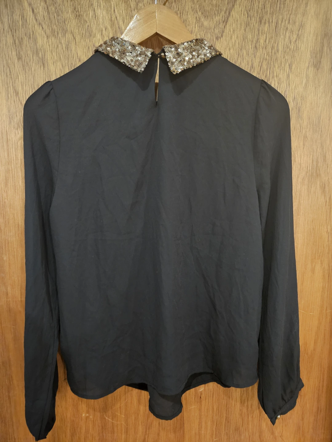 Forever 21 Black Sequin Collar Blouse Size M - photo 3