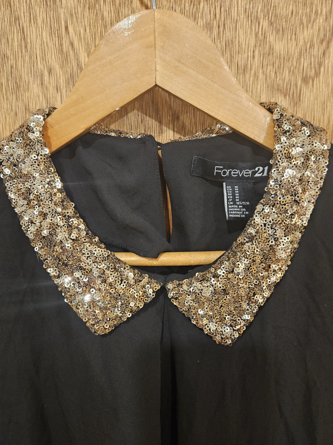 Forever 21 Black Sequin Collar Blouse Size M - photo 5