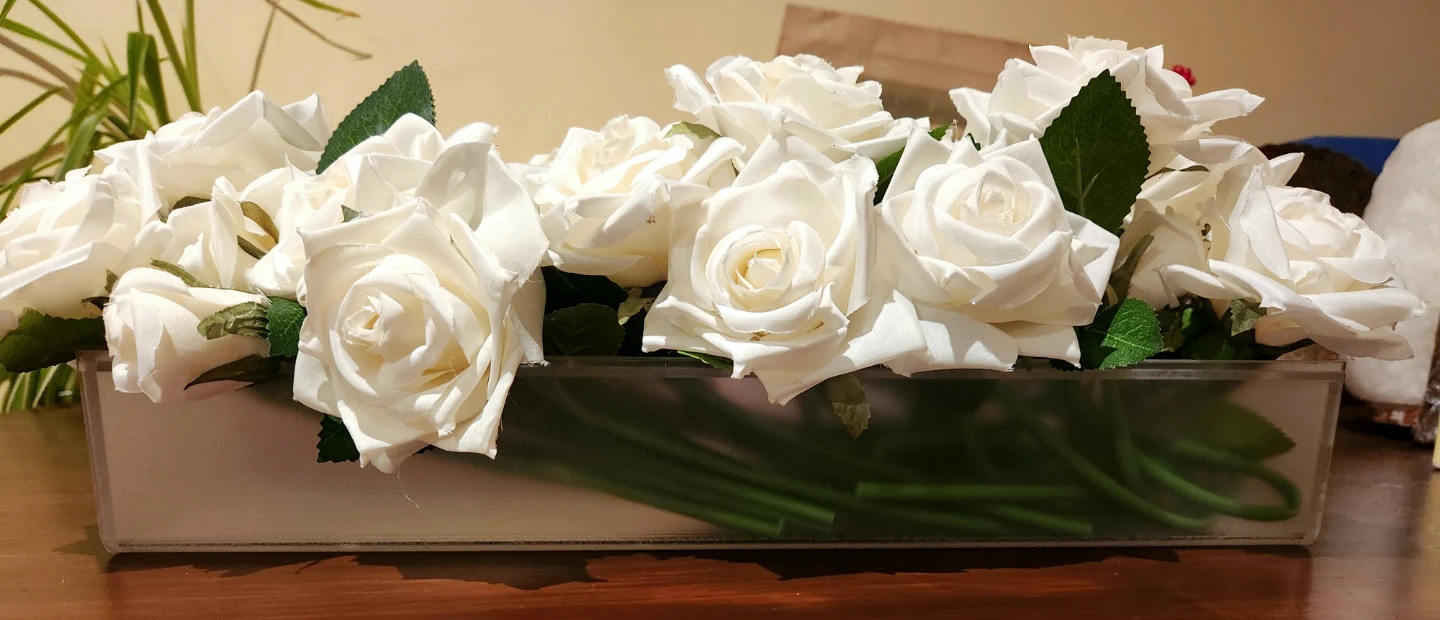 White Faux Rose Arrangement in Clear Box - photo 3