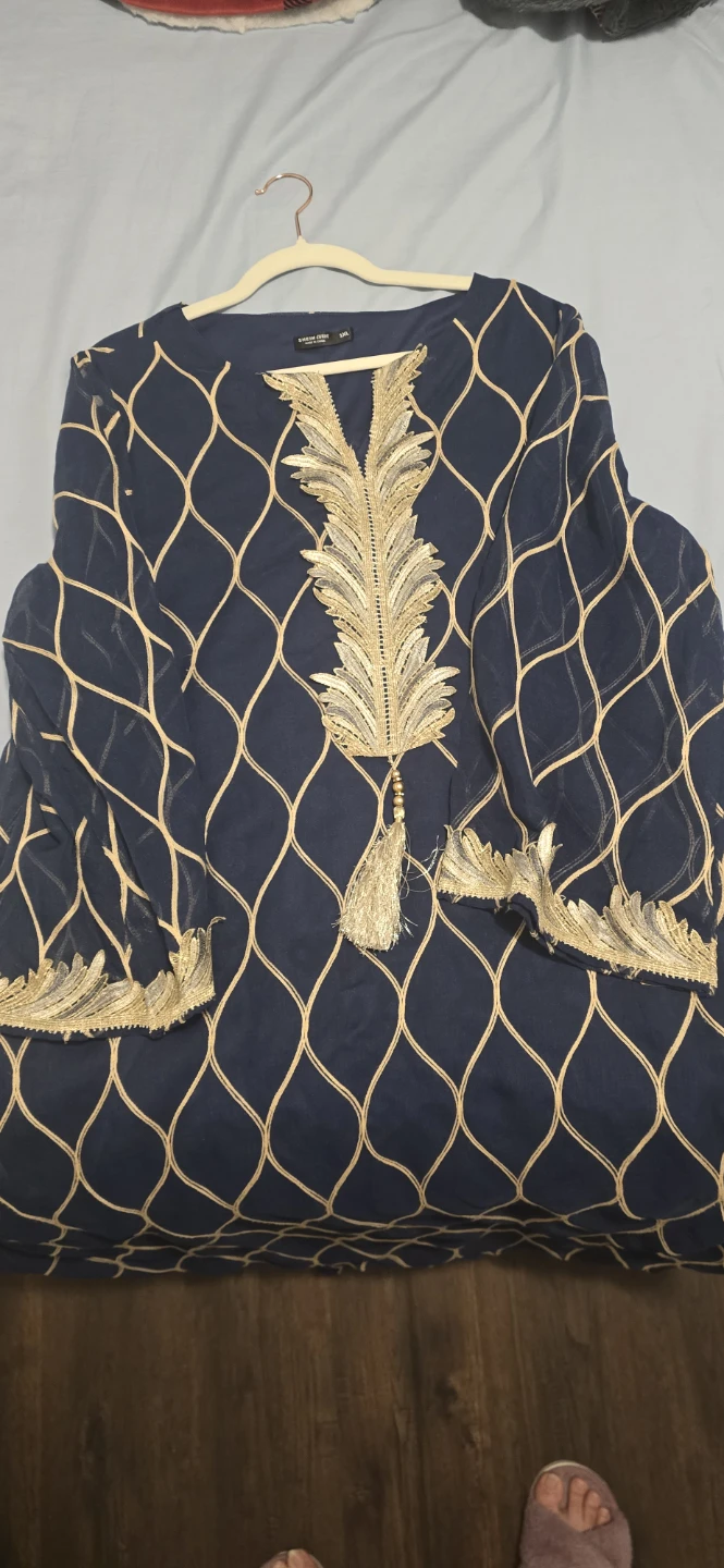 Shein Curve 1XL Blue & Gold Tunic