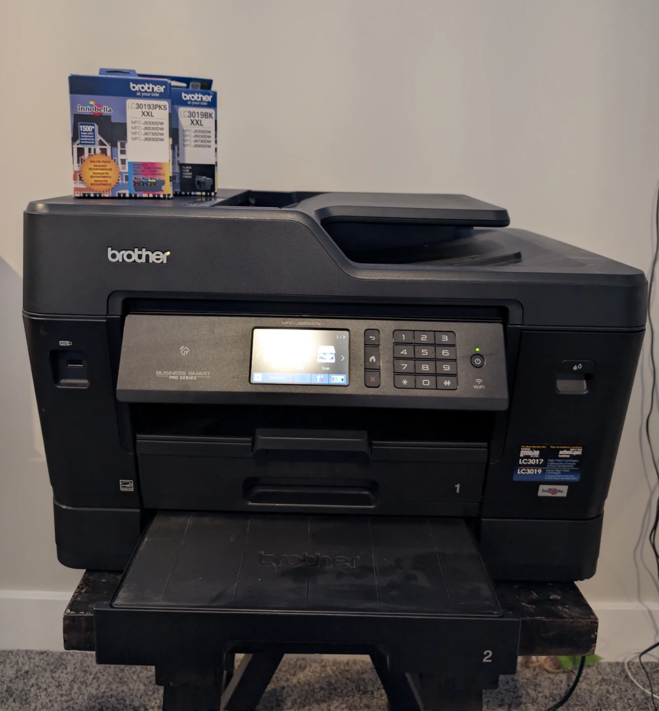Brother J6930DW printer with replacement cartridges.