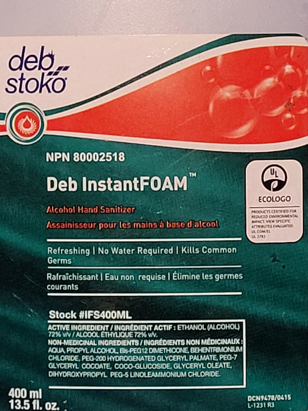 Deb Stoko InstantFOAM Hand Sanitizer 400ml - photo 2