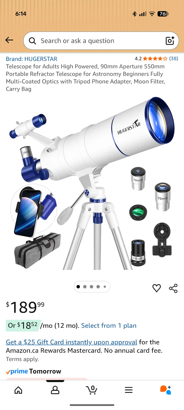 HUGERSTAR Refractor Telescope 90mm Aperture 550mm
