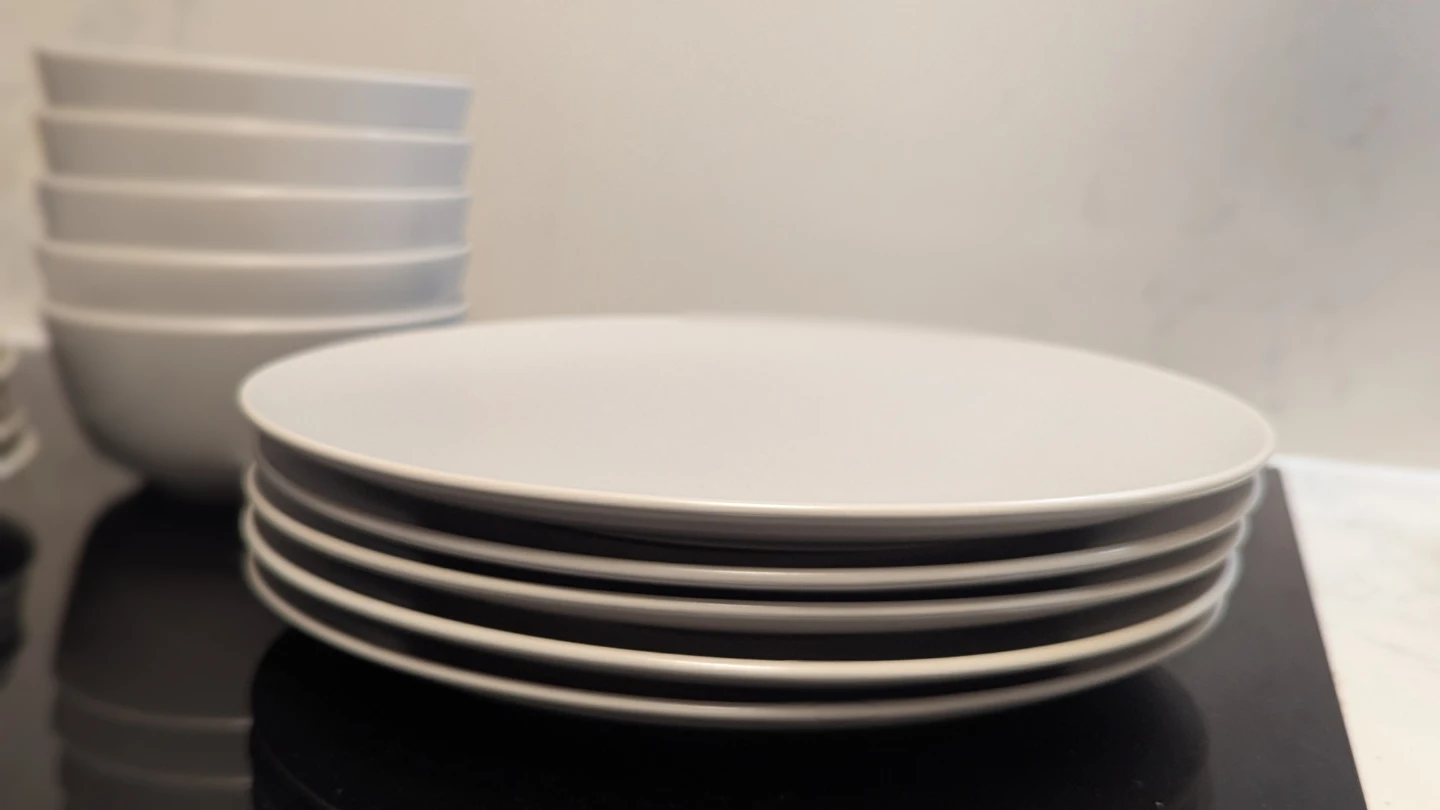Set of 15 Grey Ceramic Dinner Plates (2 sizes) and Bowls - photo 3