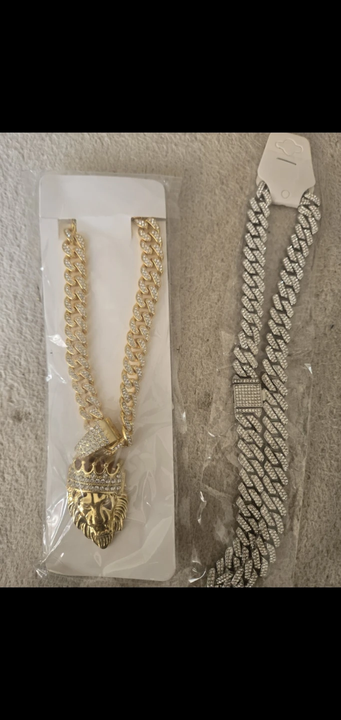 Gold Lion & Silver Cuban Link Chain