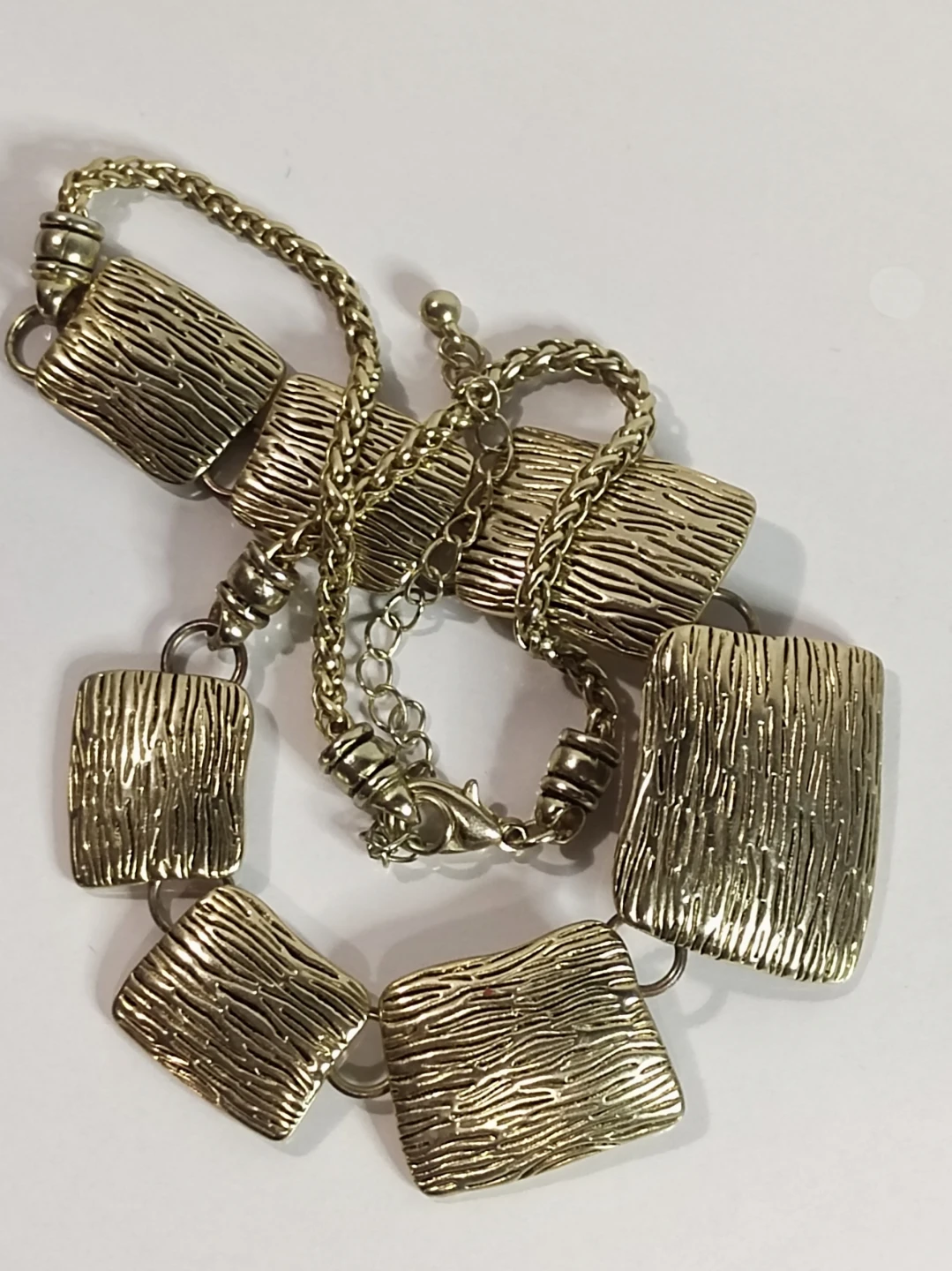 Gold Tone Necklace with Textured Square Pendant - photo 3