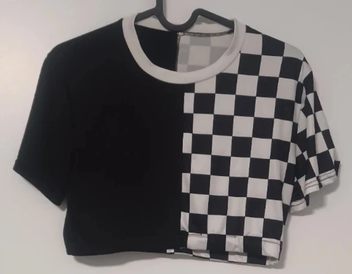 Checkered & Black Crop Top - Small