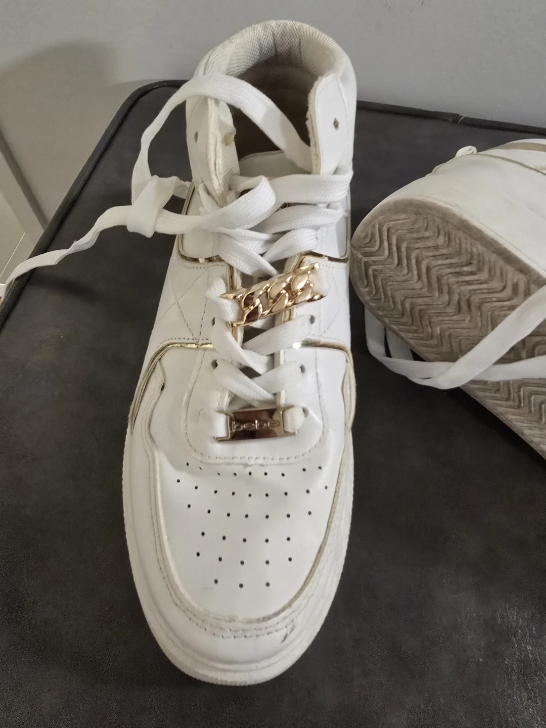 Bebe Monah High Top Sneakers - White/Gold - US 7.5 - photo 2