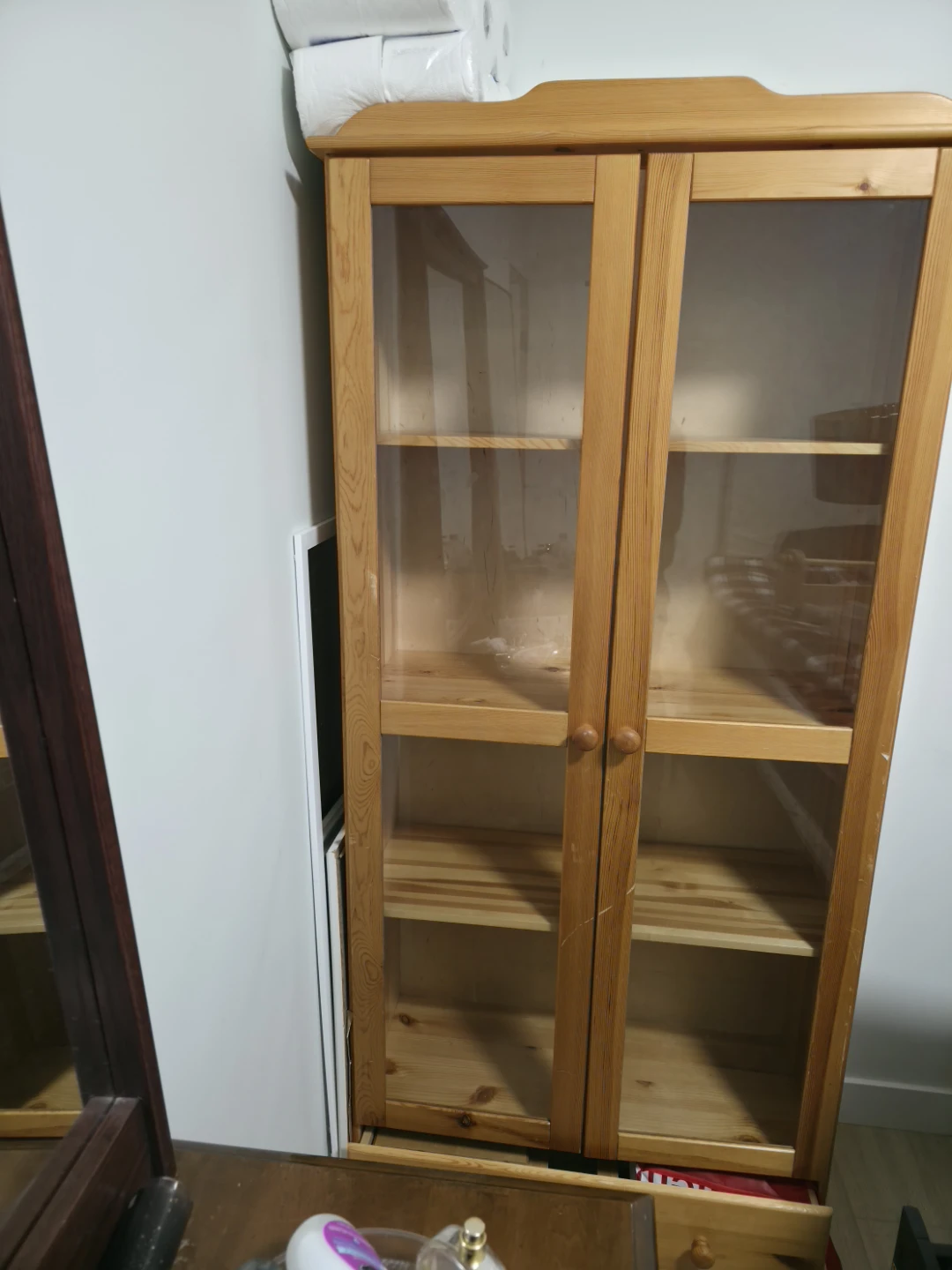 Wooden Display Cabinet with Glass Doors