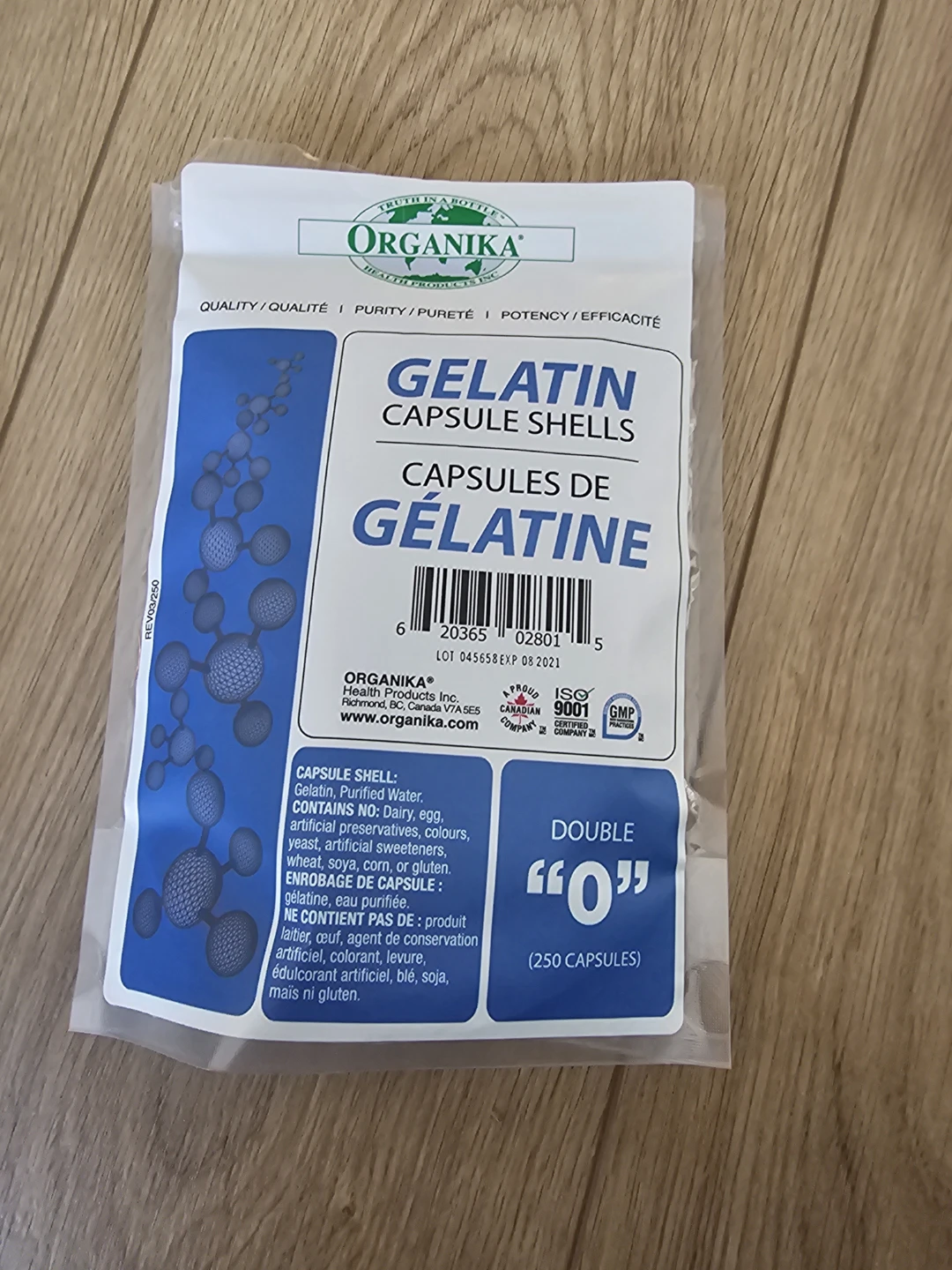 Organika Gelatin Capsule Shells - Size 0 (250 Count)