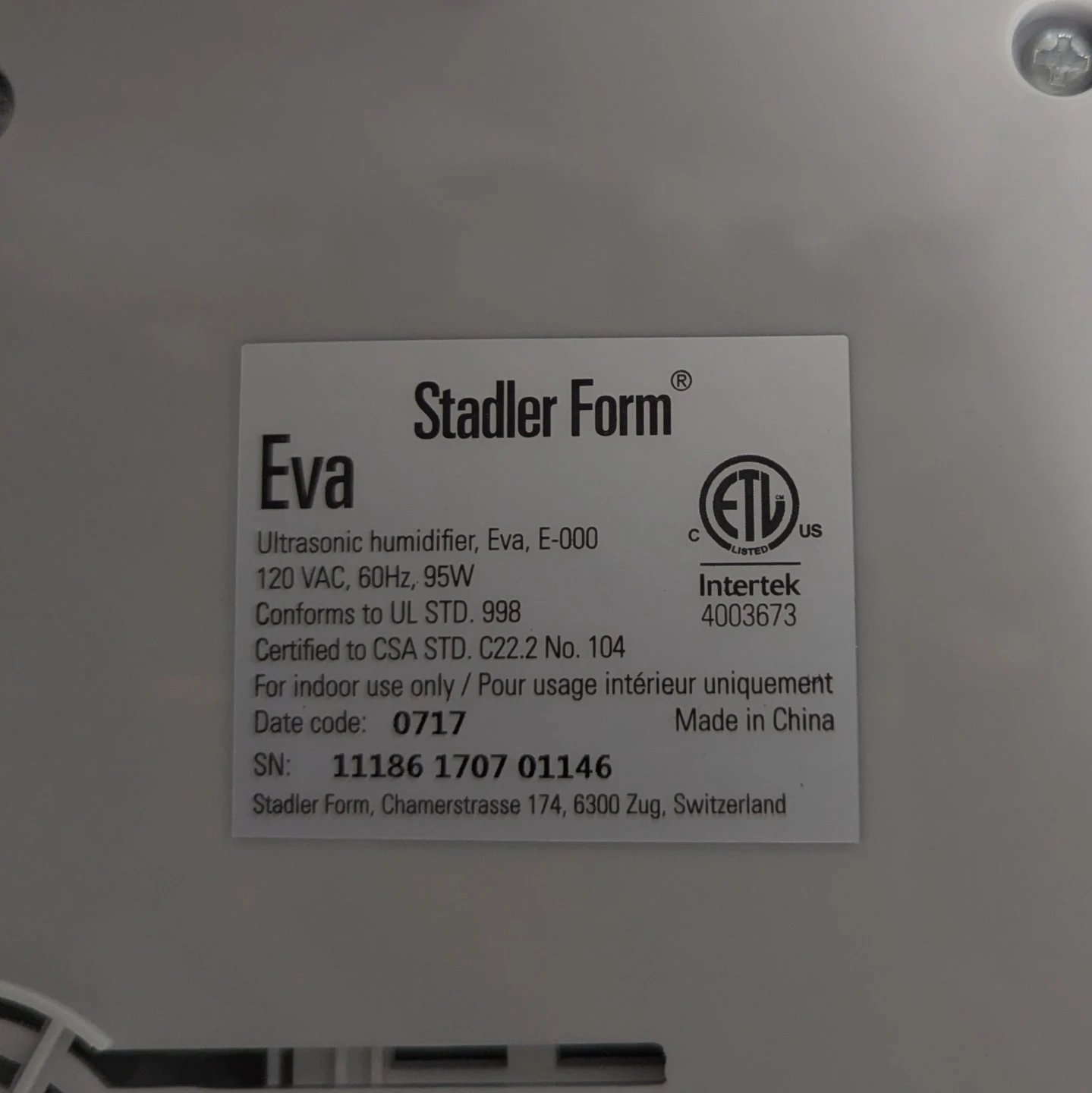 Stadler Form Eva Ultrasonic Humidifier White E-000 - photo 4