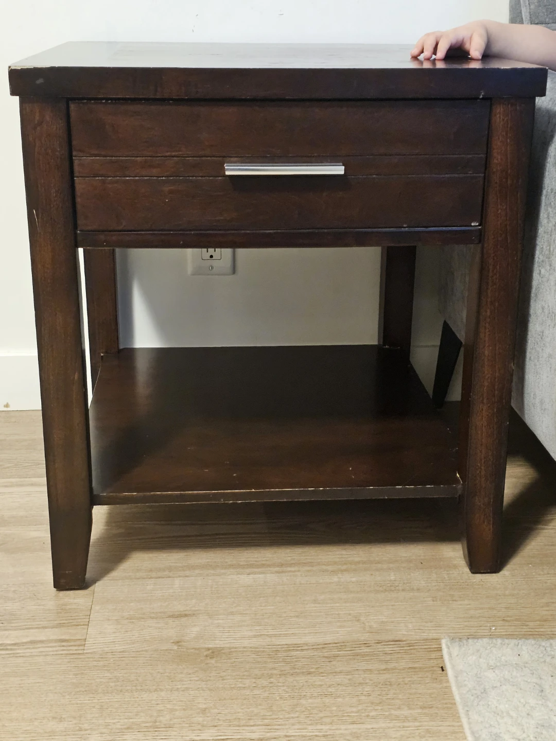 Dark Brown End Table with Drawer and Shelf