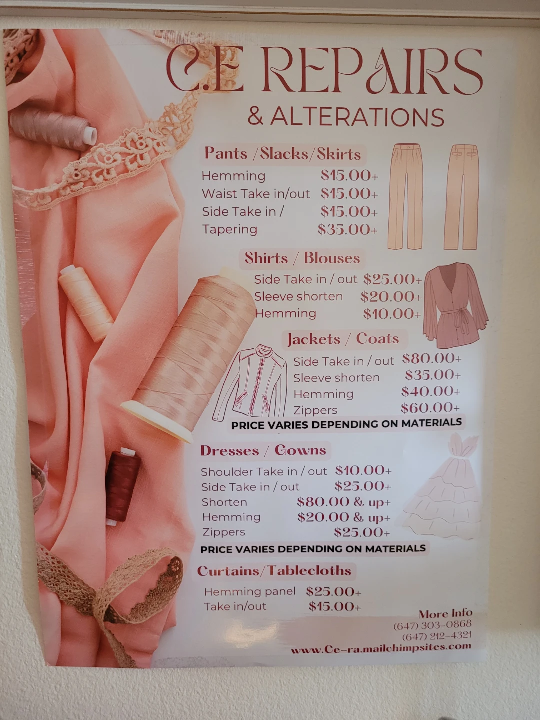 Ce Repairs & Alterations Price List