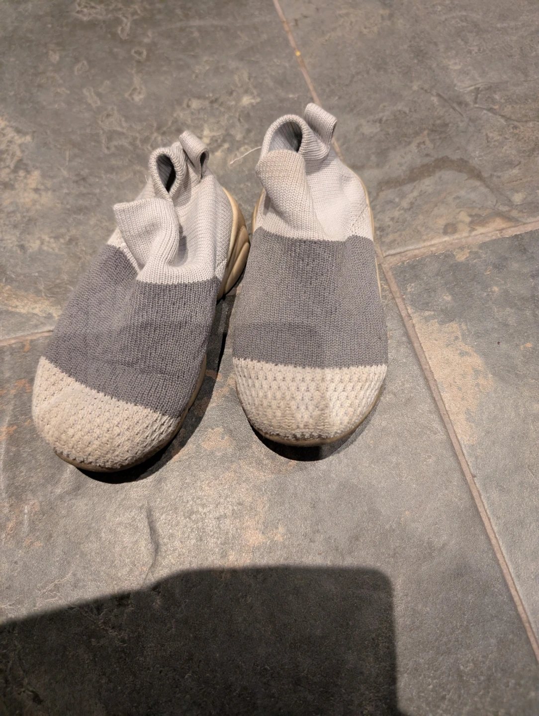 Grey and White Knit Slip-On Shoes