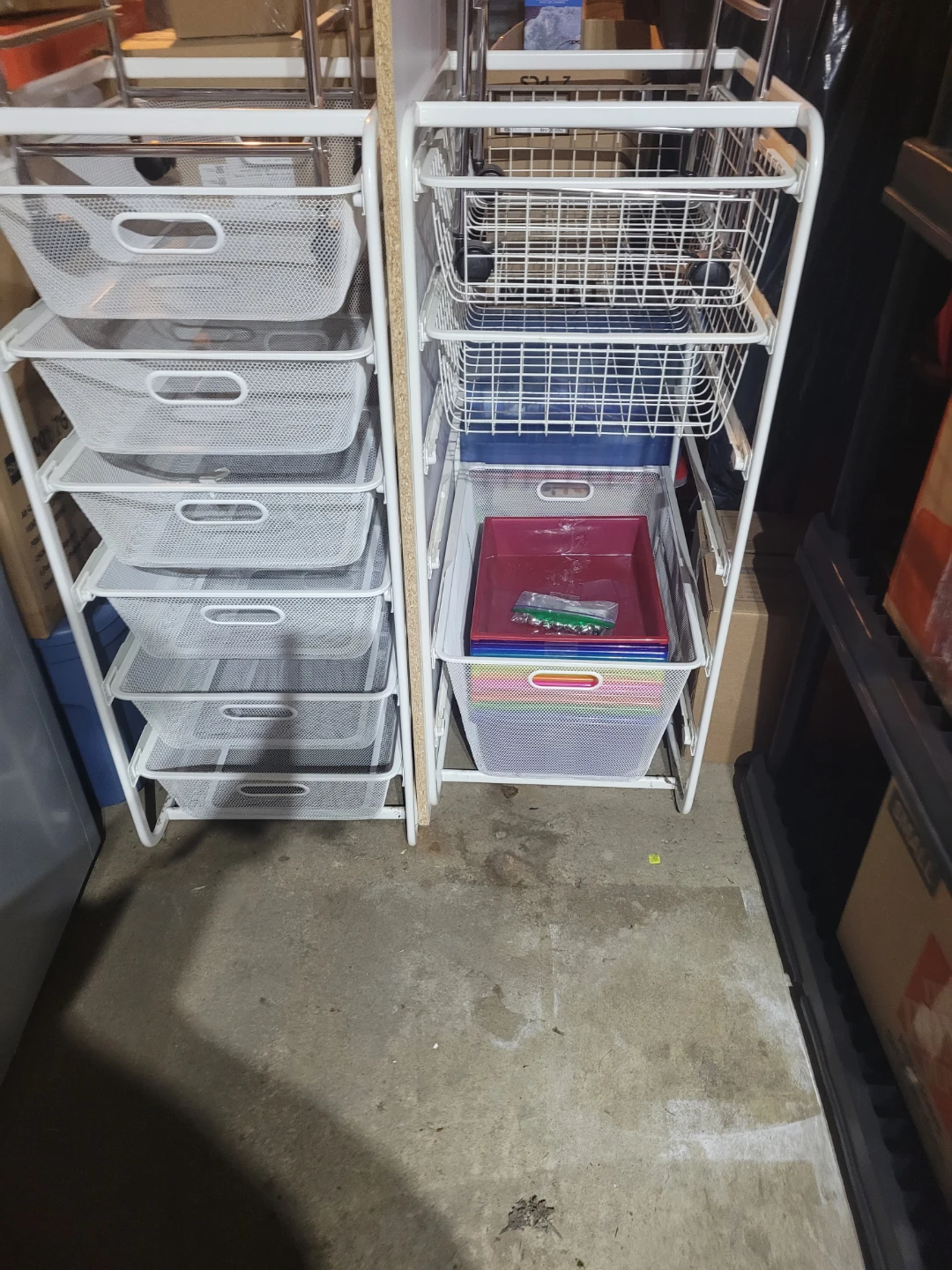 2 White Metal Mesh Drawer Cart with Multiple Bins