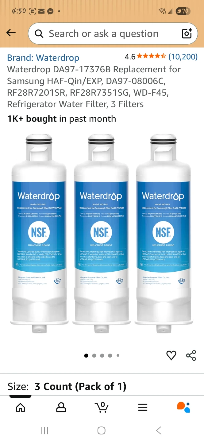 Waterdrop DA97-17376B Refrigerator Water Filter