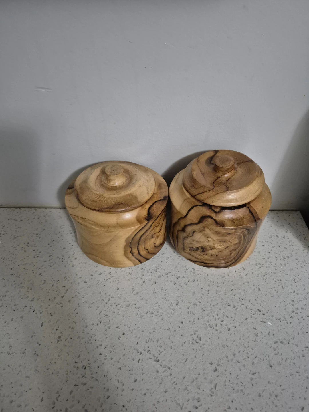 Set of 2 Wooden Storage Jars