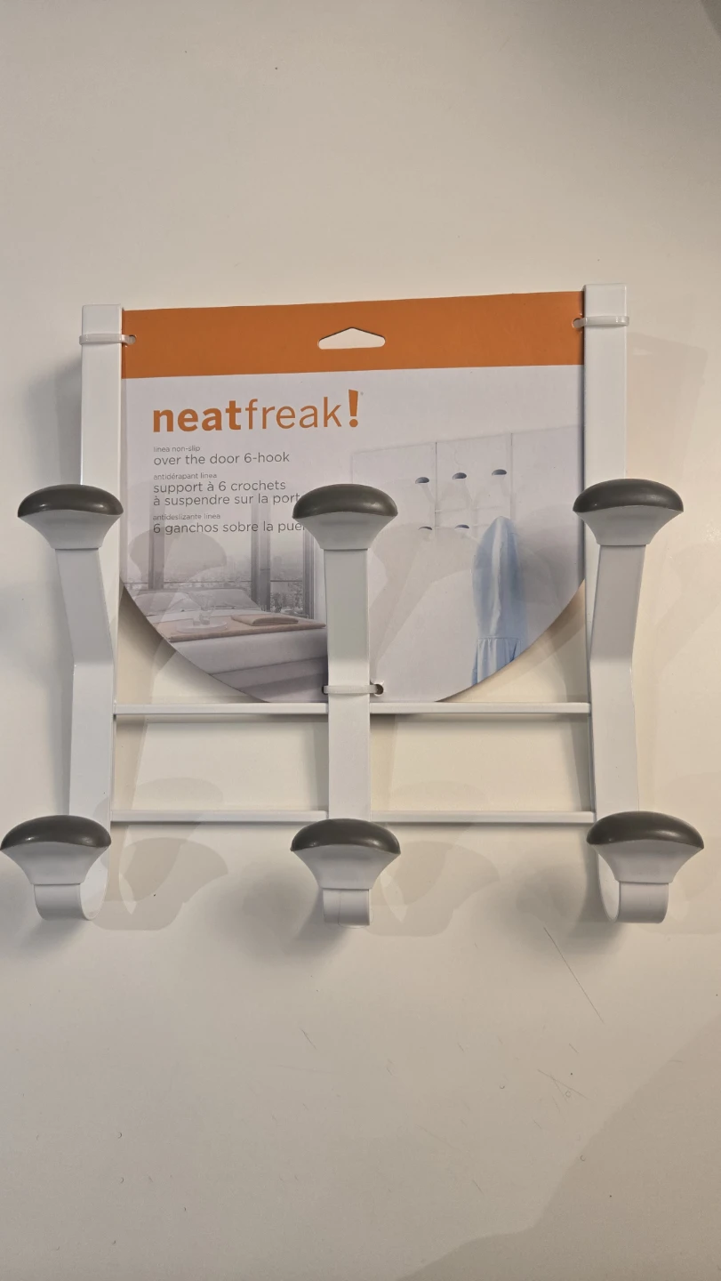 New - Over-the-Door 6-Hook Rack - White
