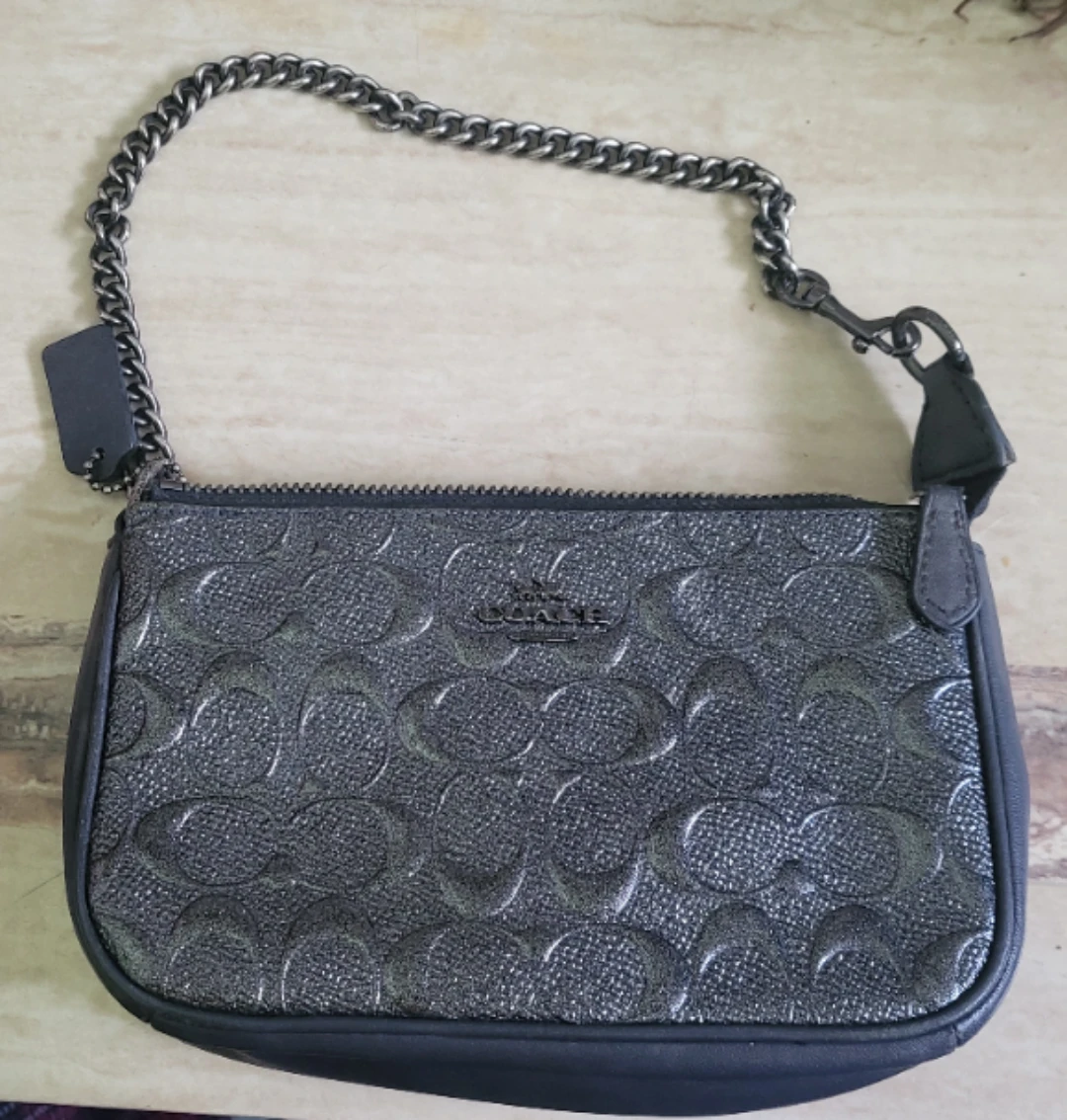 Coach Black Leather Chain Pouch