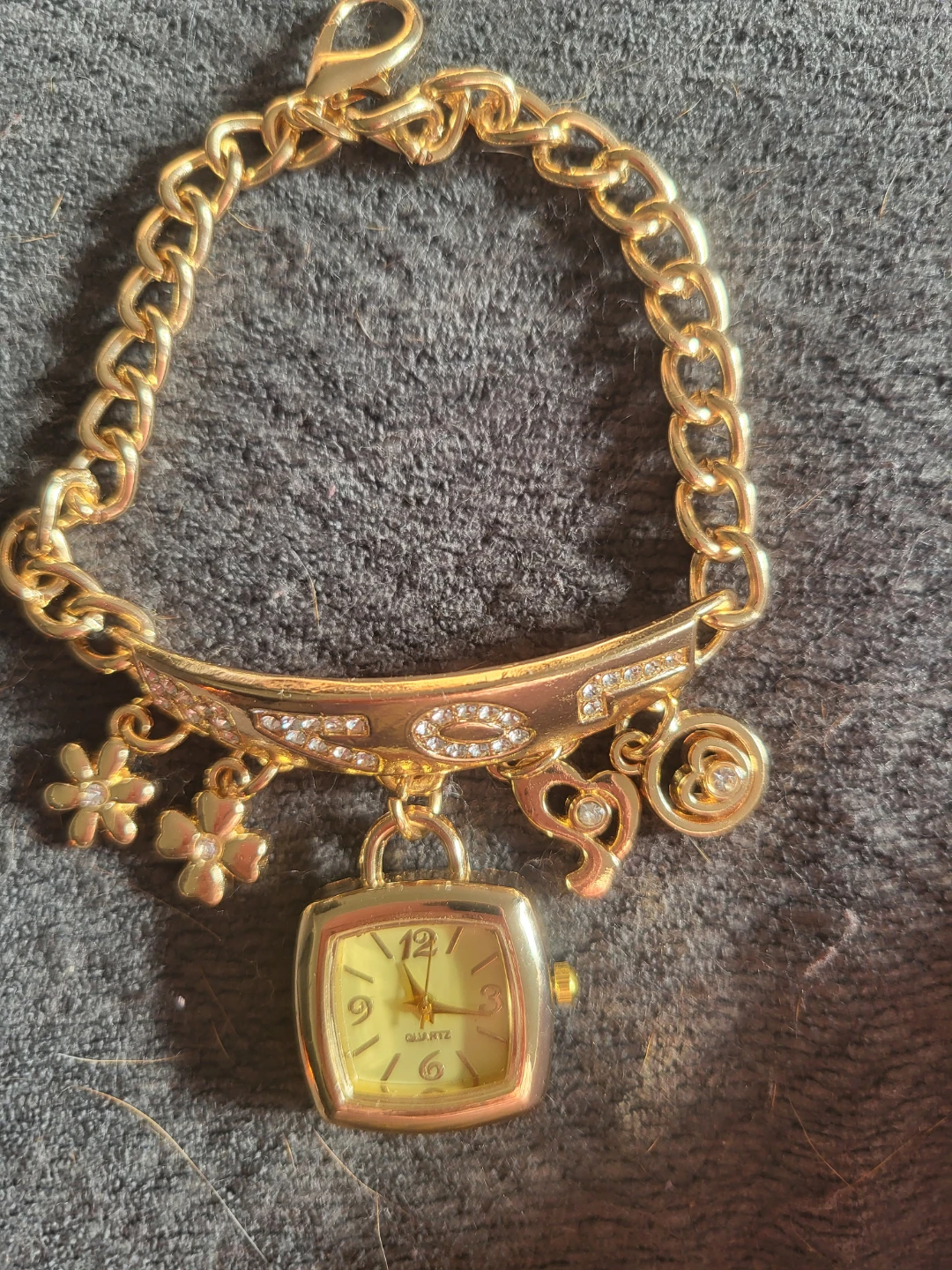 Gold Tone Charm Bracelet Watch