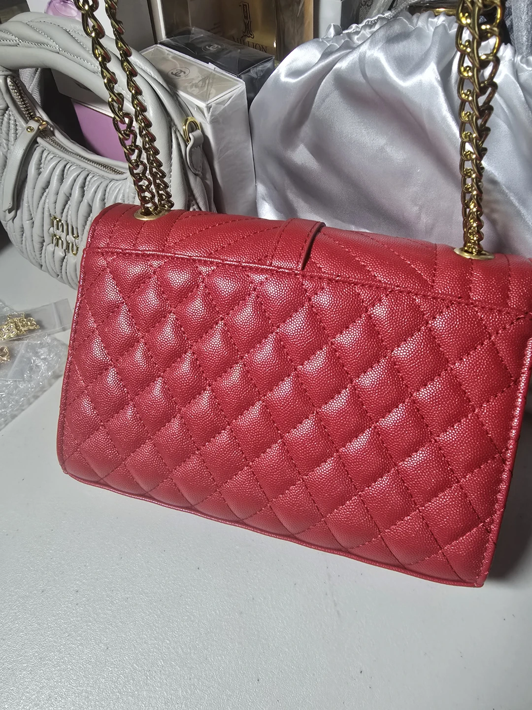 Red Quilted Chain Shoulder Bag - photo 3